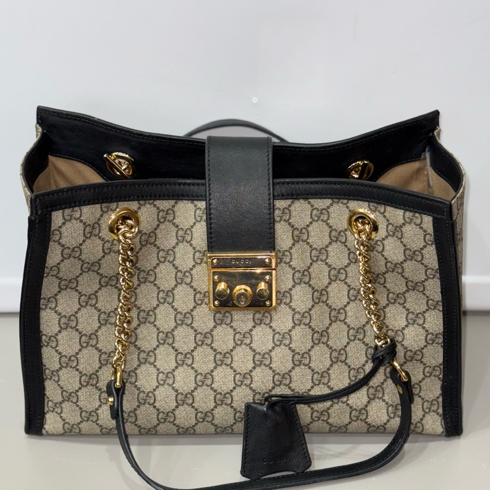 Gucci Cream and Black Shoulder Bag with Gold Accents